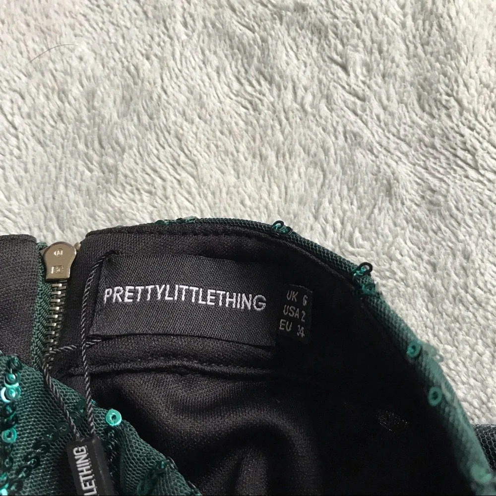NWT PrettyLittleThing Emerald Green Sequin Fringe Tassel Bodycon Party Dress 2 - Picture 2 of 13
